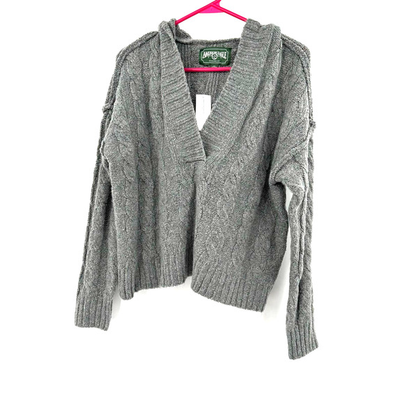 American Eagle size XXS oversized cable‎ knit hooded sweater New with Tags gray - Picture 1 of 5